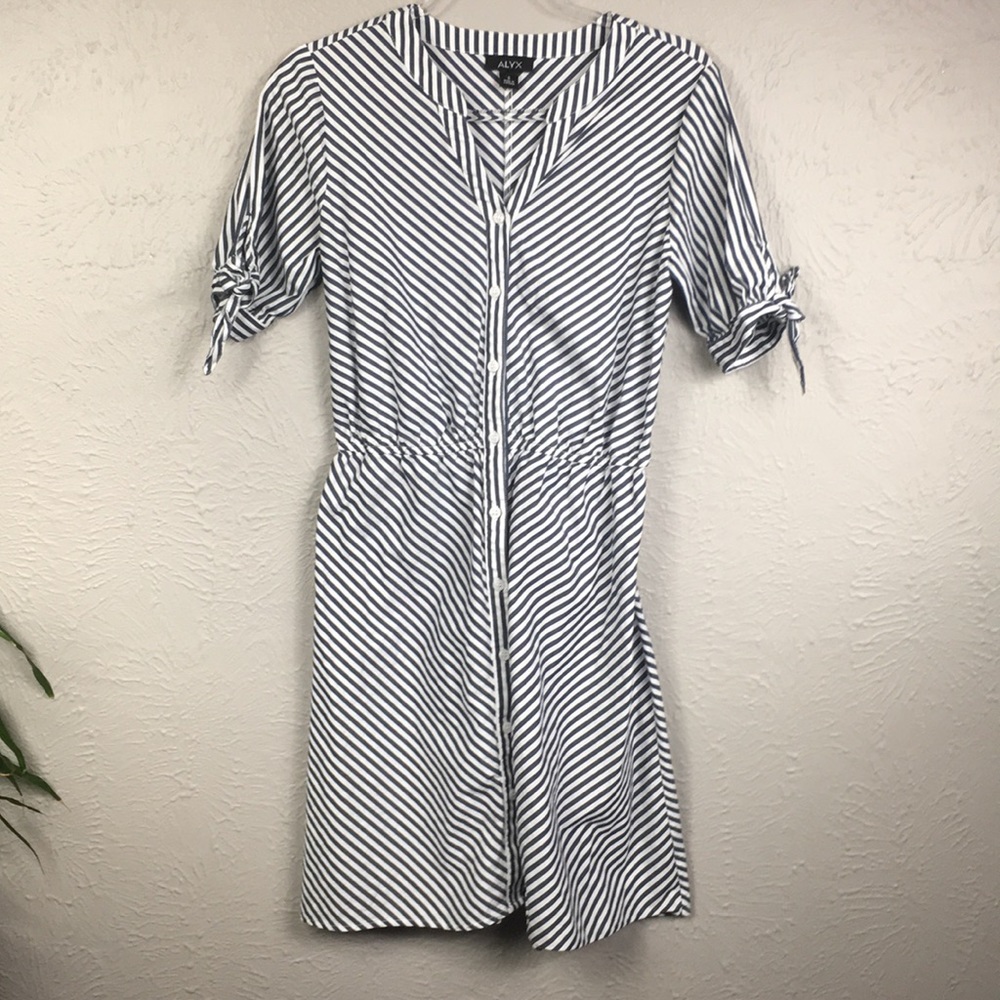 Alyx Navy Blue & White Striped Button Up Dress S